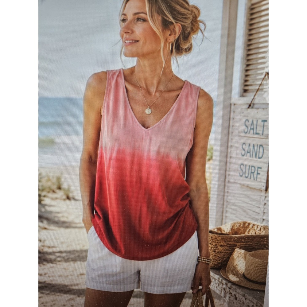 NWT Torrid Tank Top With Red Dip Dye Sleeveless Challis V-Neck, Sz. 3X